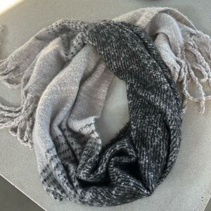 Mohair blend wrap scarf. Multi gray and black colors.